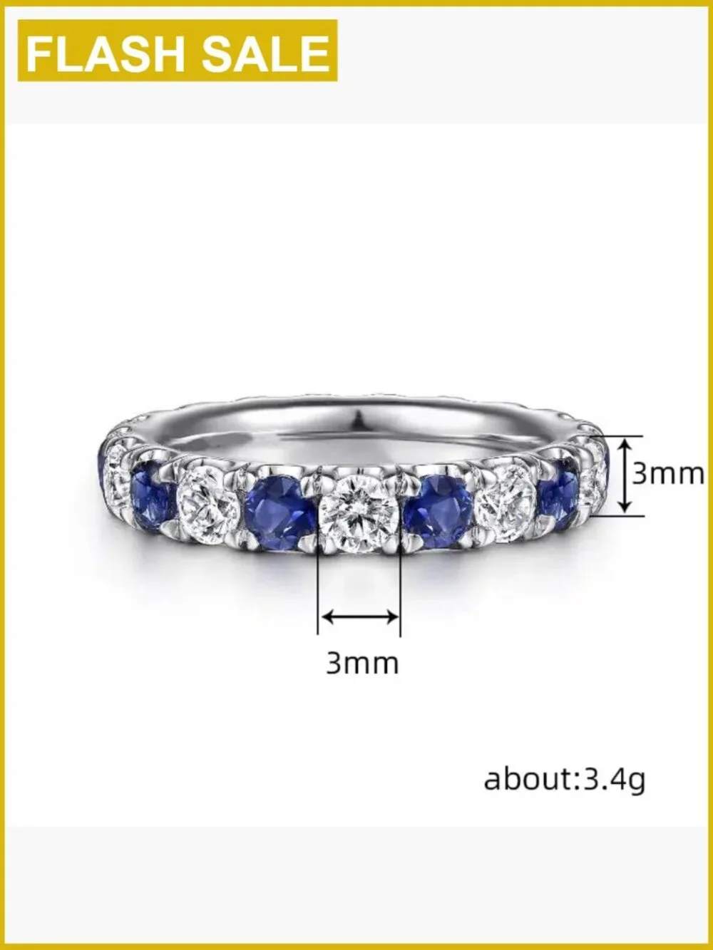 925 Sterling Silver Eternity Ring 3mm Band Wedding Stackable Ring